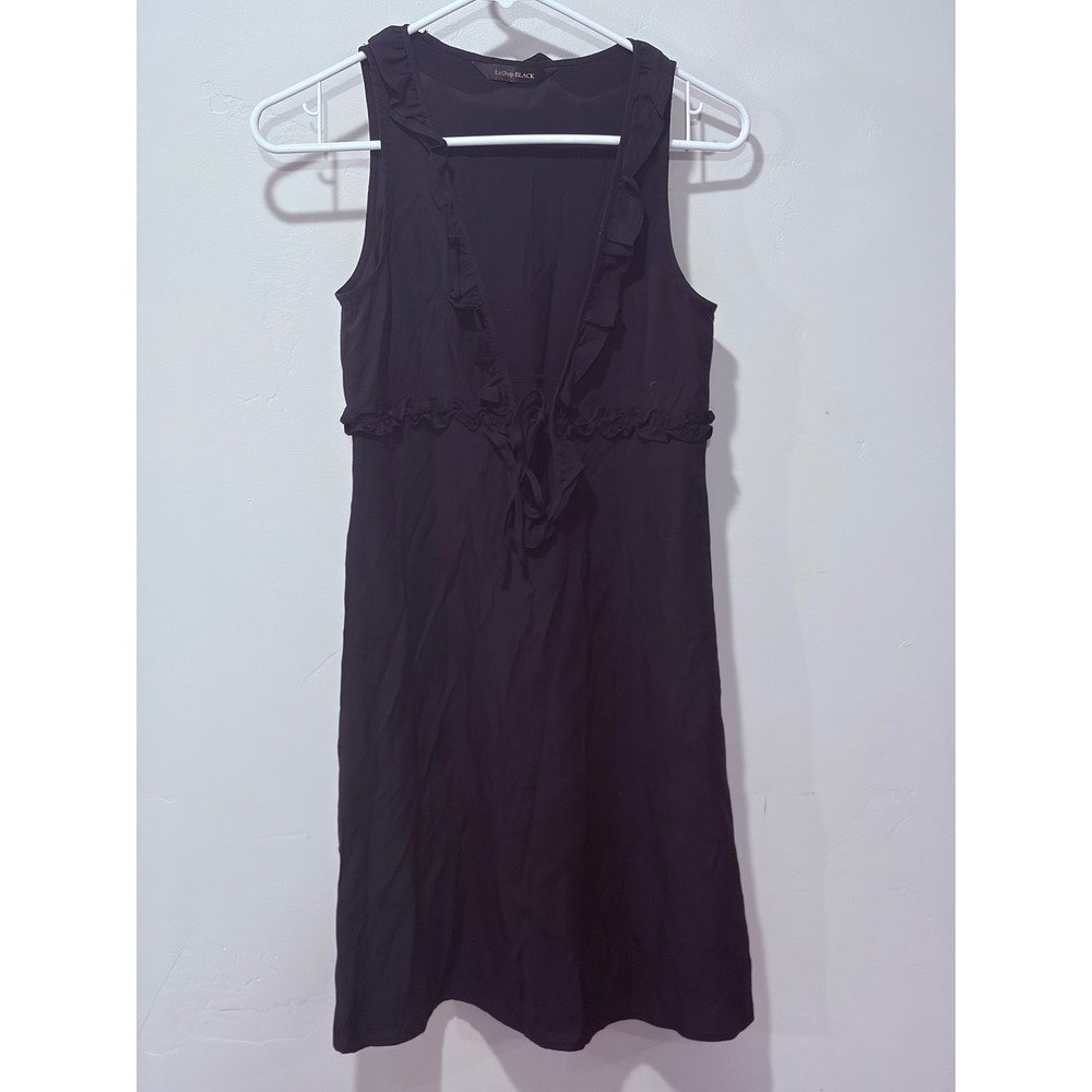 LeShop BLACK Ruffle V-Neck Empire Waist Tie Front Sleeveless Mini Dress Black S
